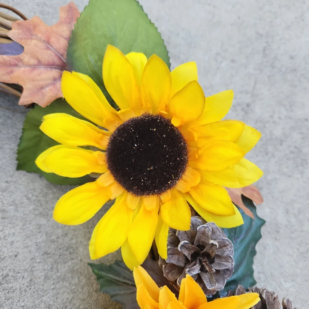 Handmade Autumn Grapevine Wreath with Sunflowers and Pumpkin